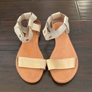 Sol Sana Women’s size 7.5 genuine leather brown cream and gold colored sandals